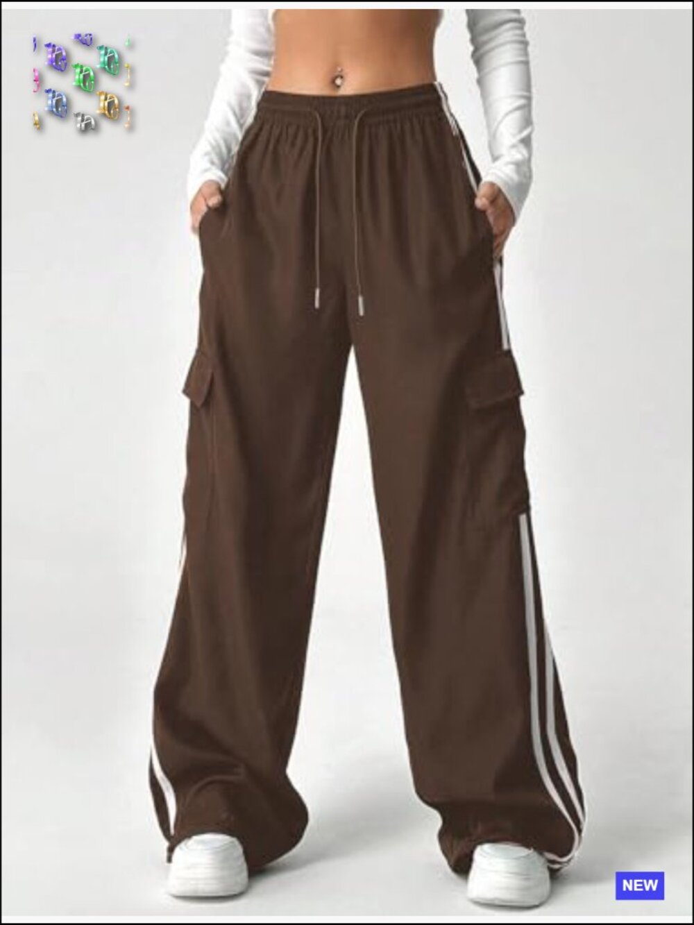 Y2K Parachute Pants Wide Leg Cargo Sweatpants Drawstring Waist Joggers Pockets - Picture 6 of 6
